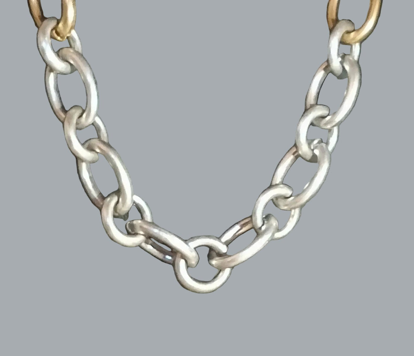 Canvas Heavy Chunky Chain Necklace 20” Unisex Mixed Metal Link Statement