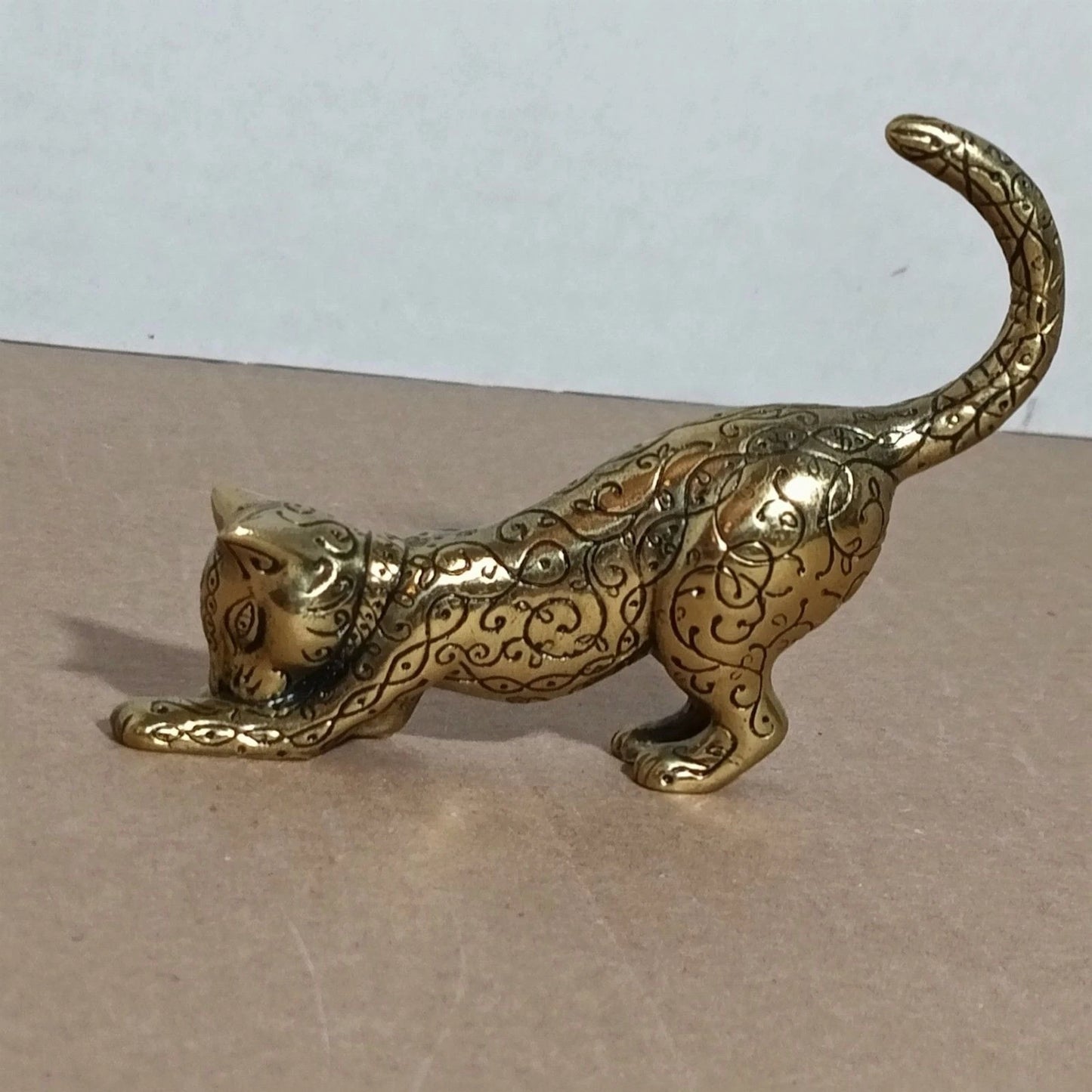 Franklin Mint (Asian) Brass Cat Figurine 1986 Curio Cabinet Cats 4.5"