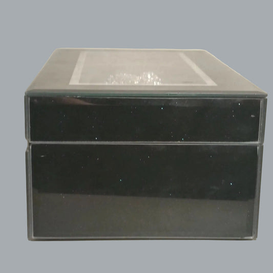 Black Glass Display Jewelry Box Velvet Lined Sparkle Enamel Keepsake