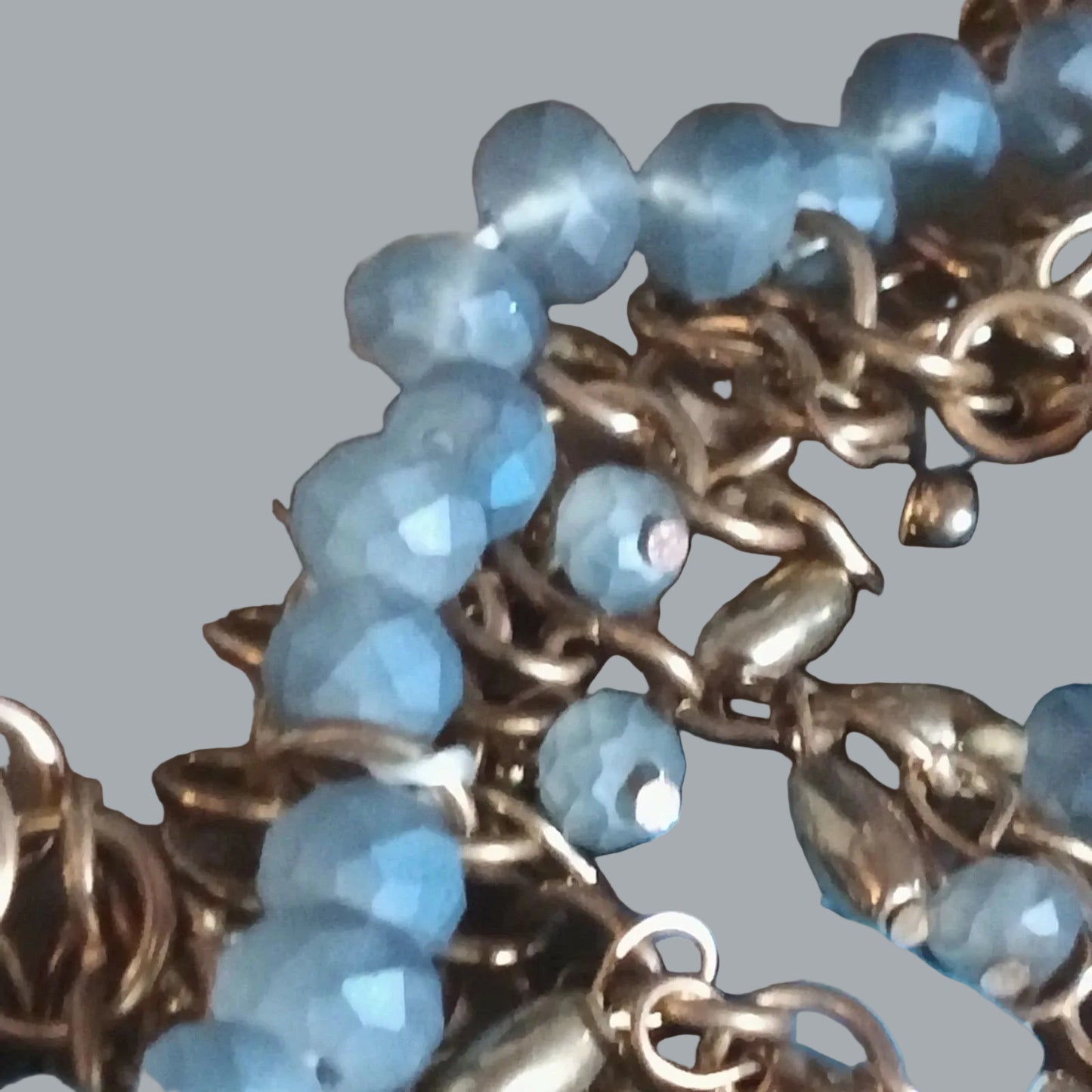 Goldtone Blue Spike Fringe Statement Necklace Gray Faceted Beads