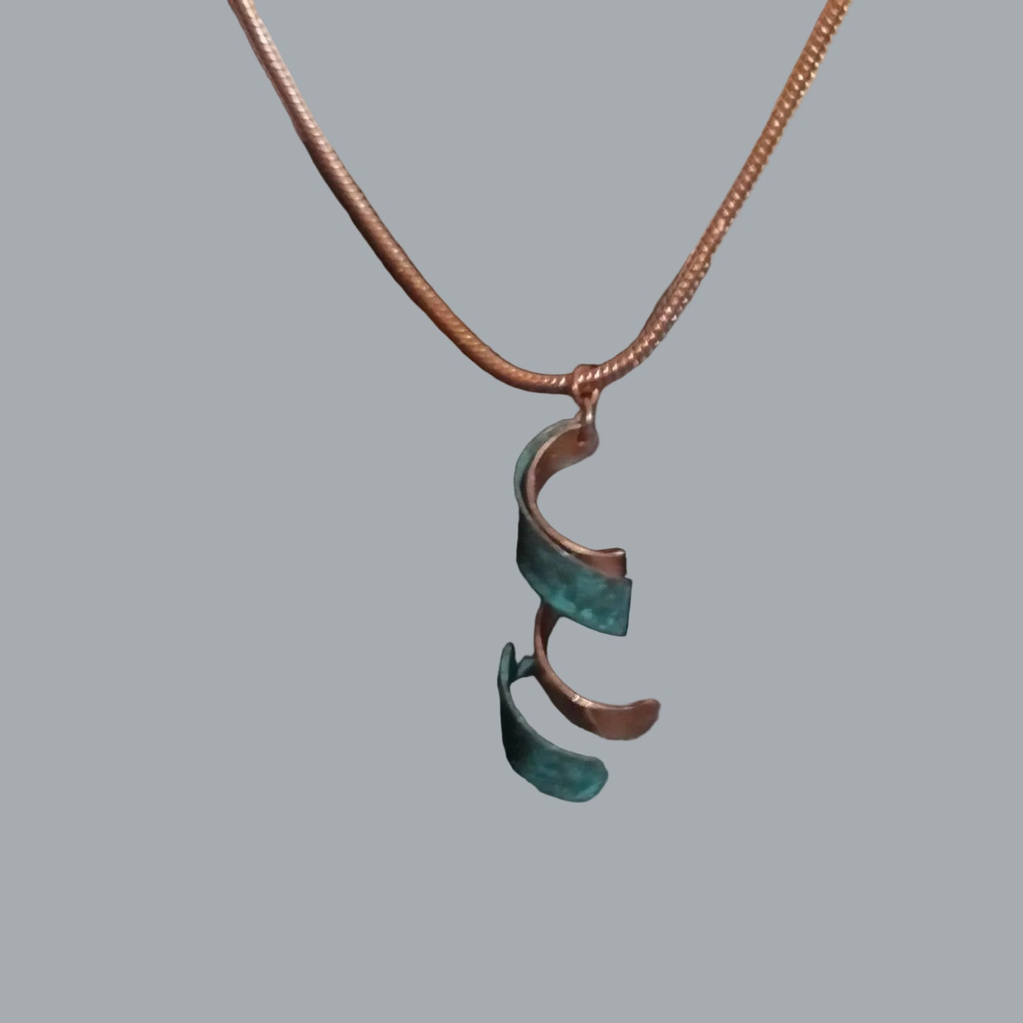 Copper Spiral Pendant Necklace Verdigris Patina Boho 20" + Extender