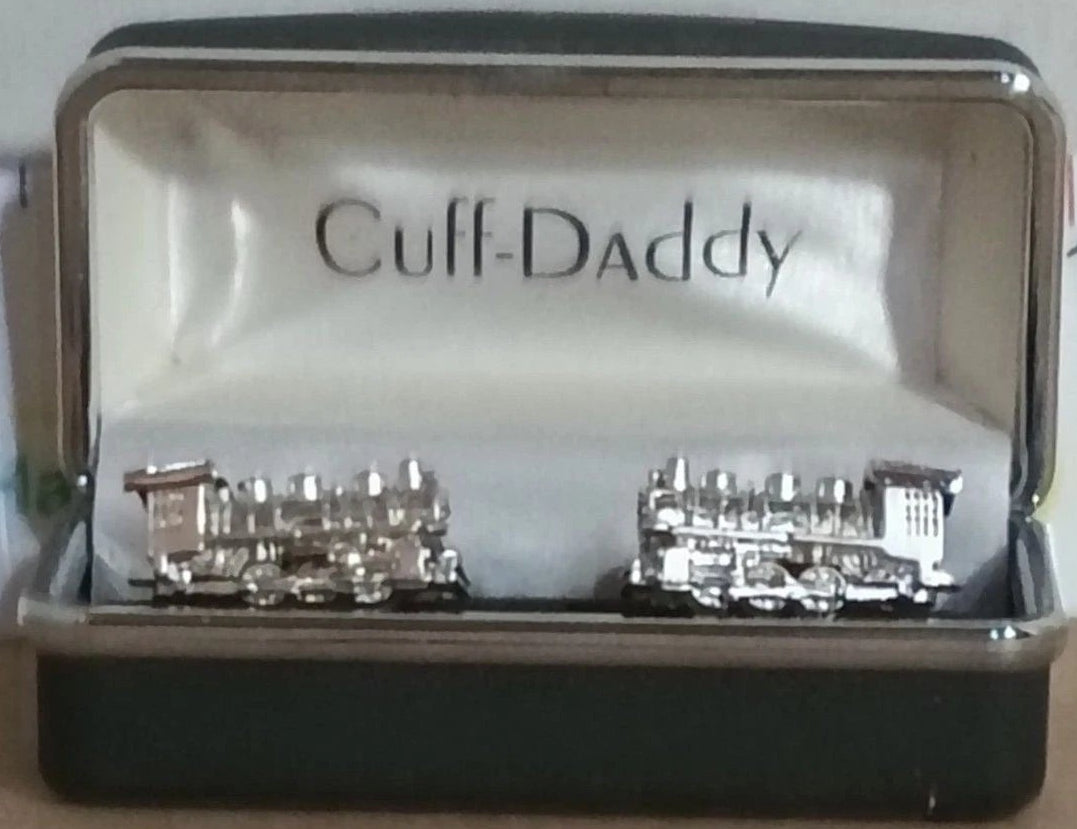 Cuff-Daddy Silver Locomotive Train Cufflinks in Box Railroad Gift