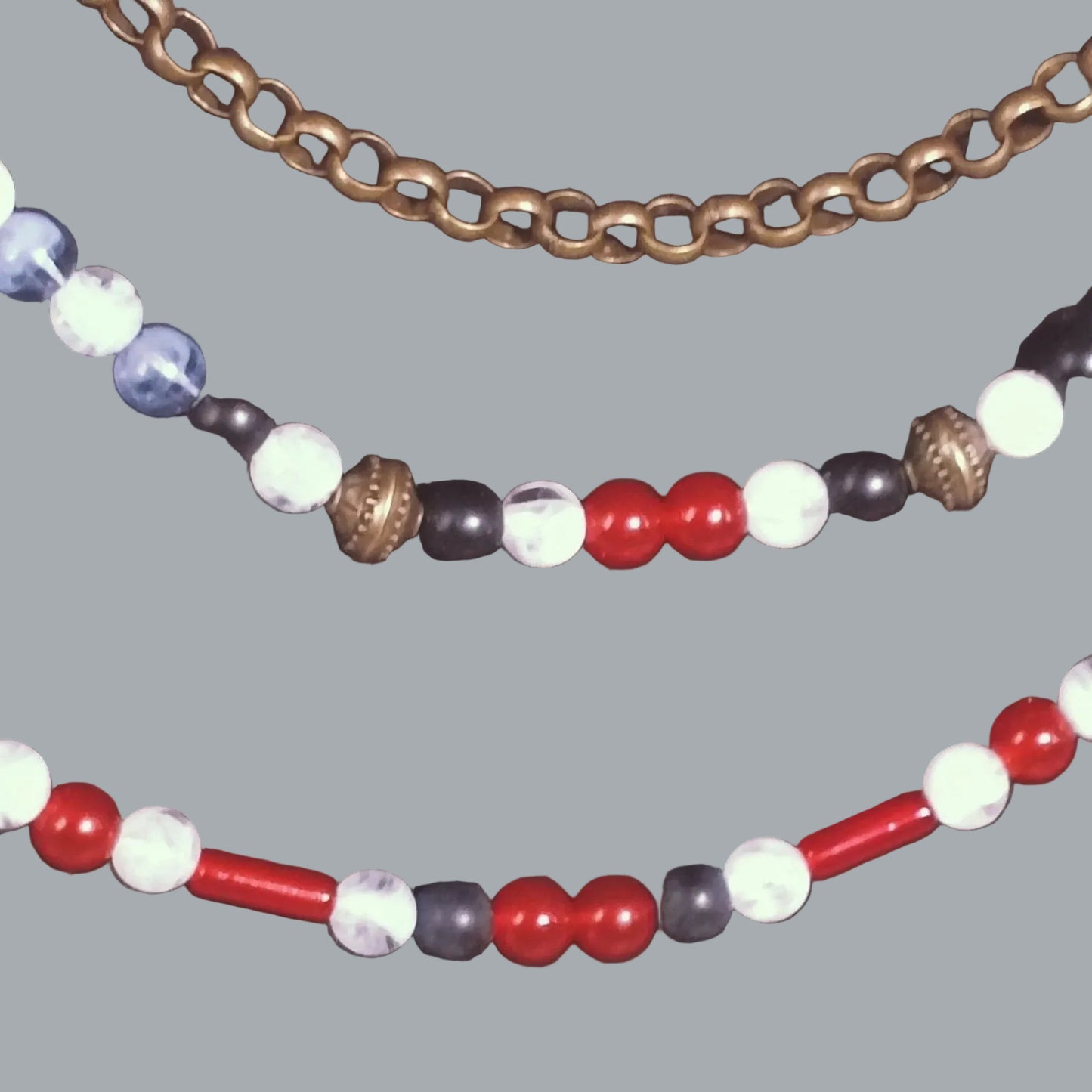 Viking Oval Brooch Pair w/ Chain & Beaded Drapes Cloak Pins NWT