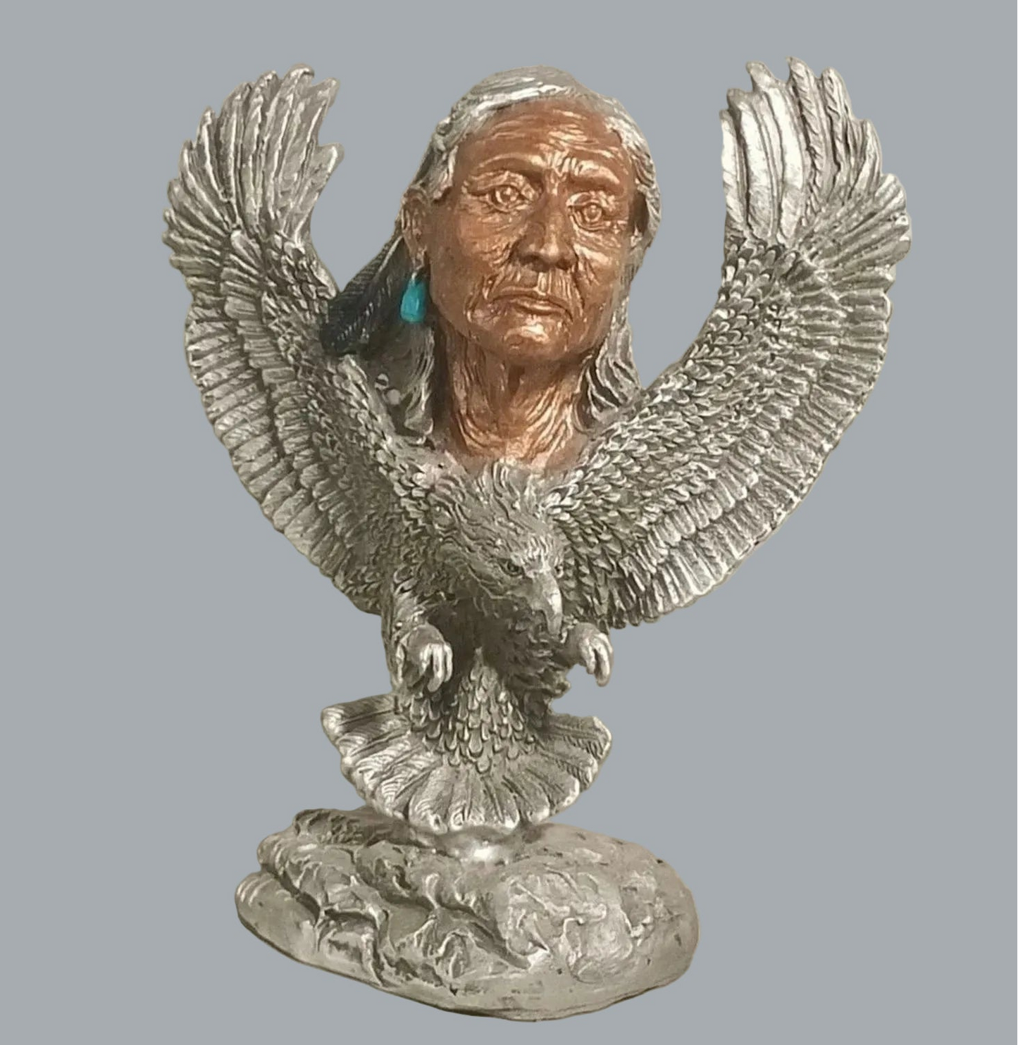 Greg Neeley Pewter Eagle Spirit Guide Native American Sculpture 4.5"