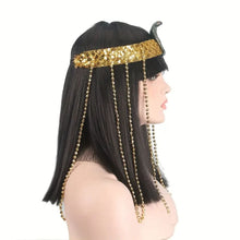 Load image into Gallery viewer, Egyptian Queen Costume Wig Black Hair 14inch Straight Synthetic + Bangs Cosplay
