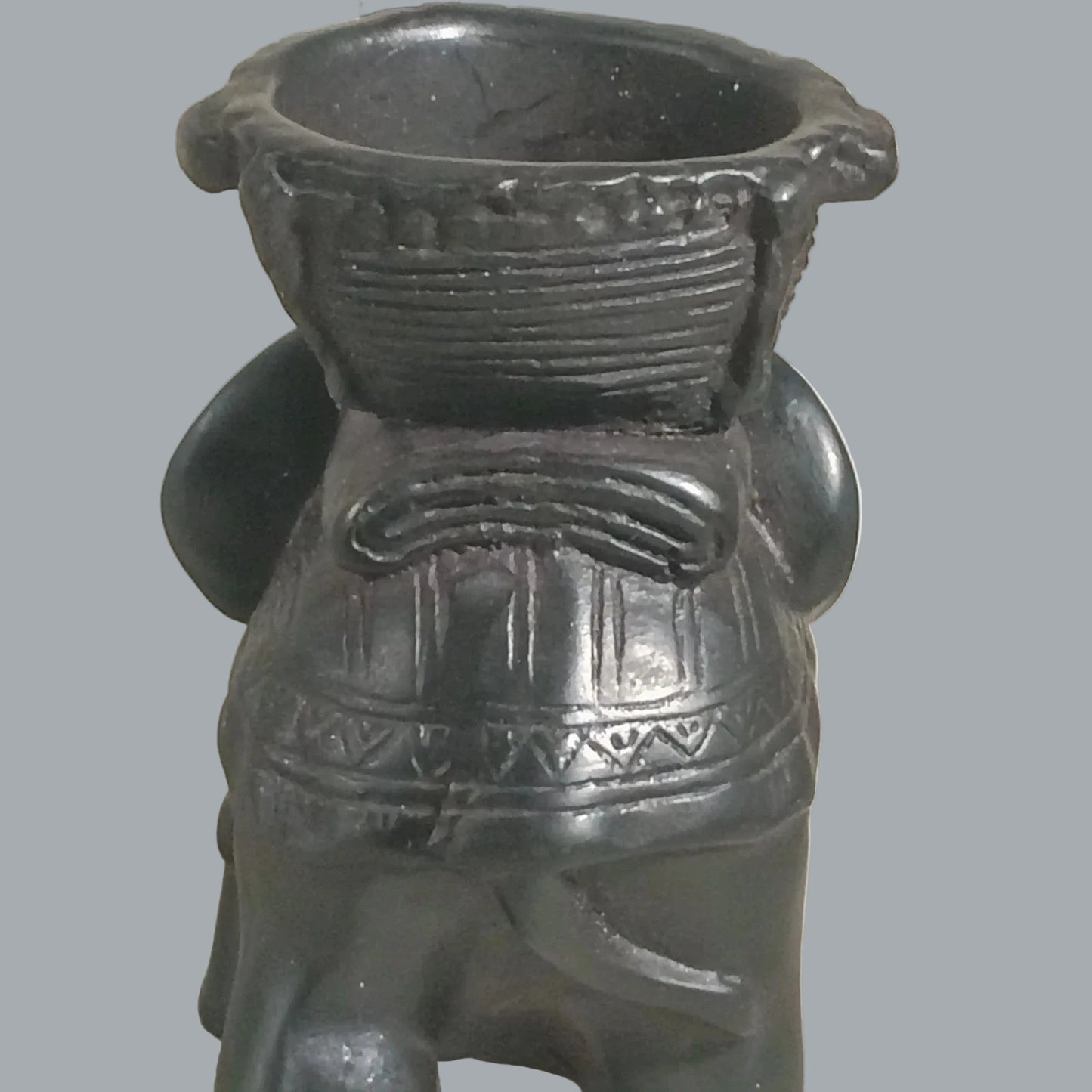 Vintage Elephant Basket Figurine Tribal Style Resin Safari Decor 5"