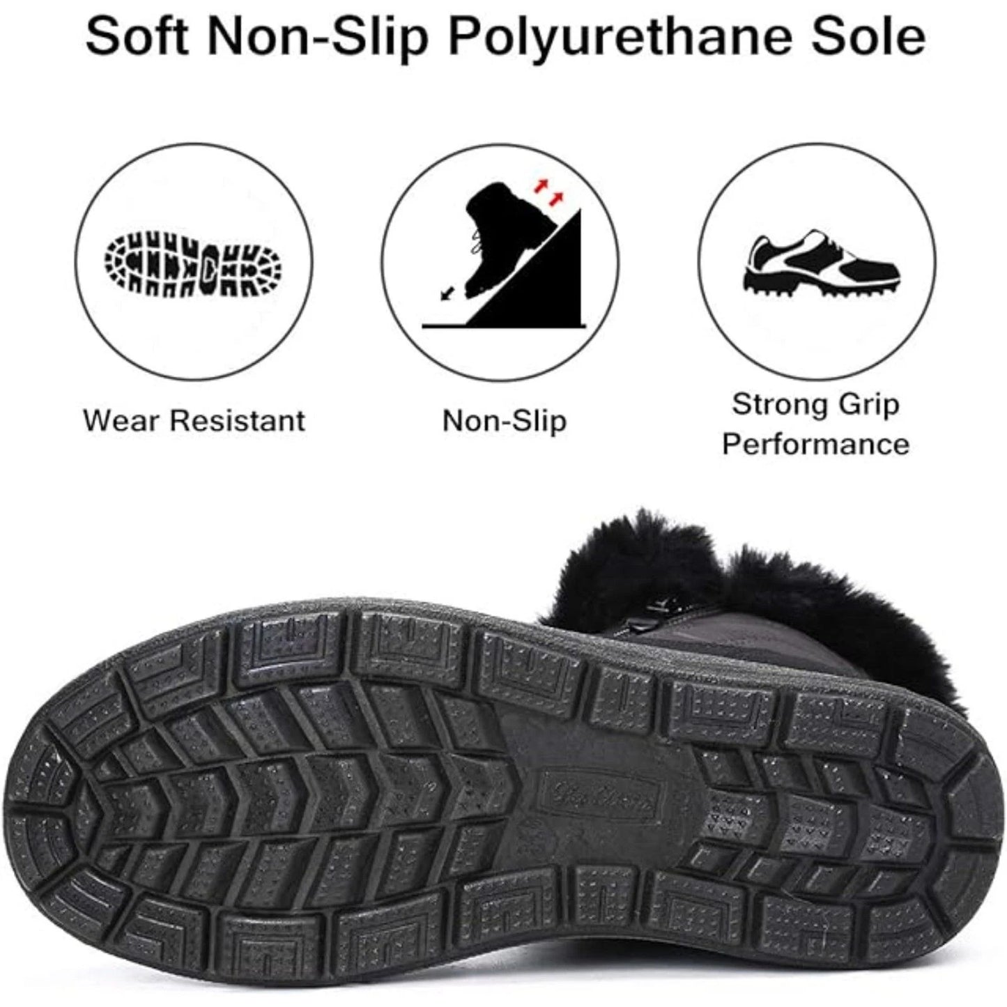 Snow Warm Ankle Boots Waterproof Outdoor Slip On Fur Lined Anti-Slip Zipper 9.5