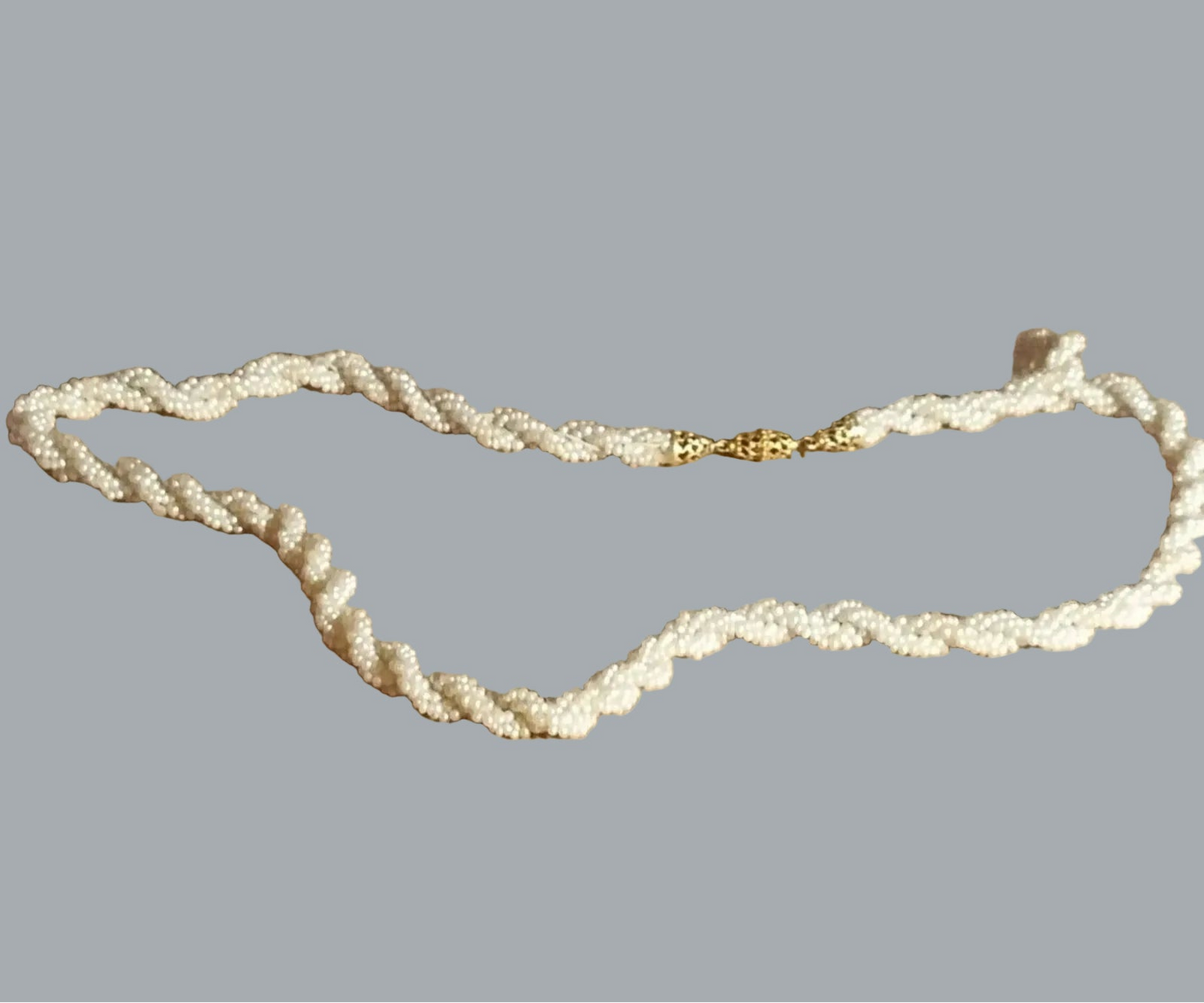 Tiny Pearl Seed Bead Rope Necklace Goldtone Clasp Bridal Vintage Style