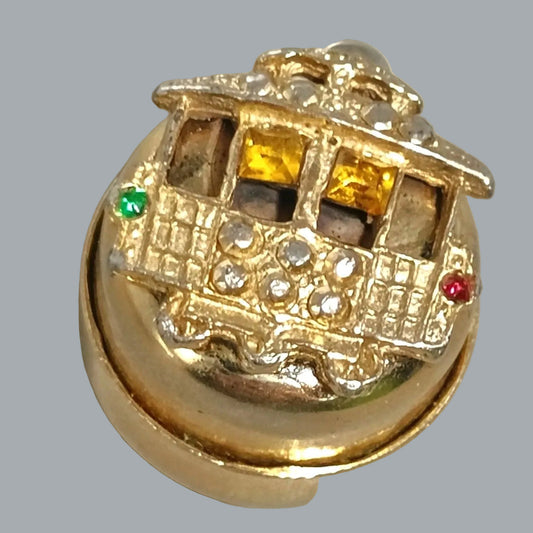 Metal Coin/Token Holder Charm Trolley Streetcar Rhinestones 0.75"