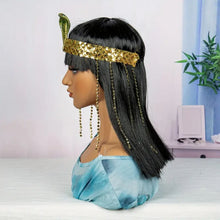 Load image into Gallery viewer, Egyptian Queen Costume Wig Black Hair 14inch Straight Synthetic + Bangs Cosplay
