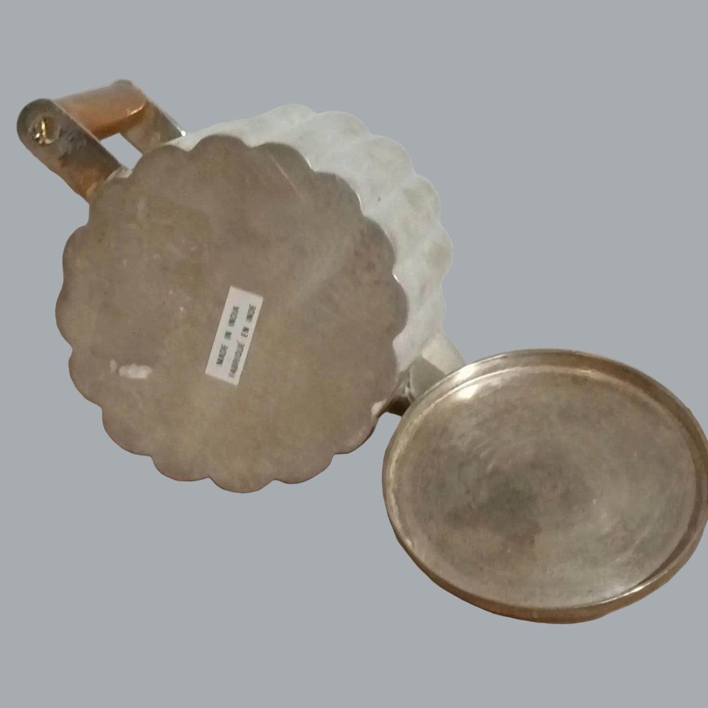 Modernist silverplate teapot wood handle Made in India 5in tall