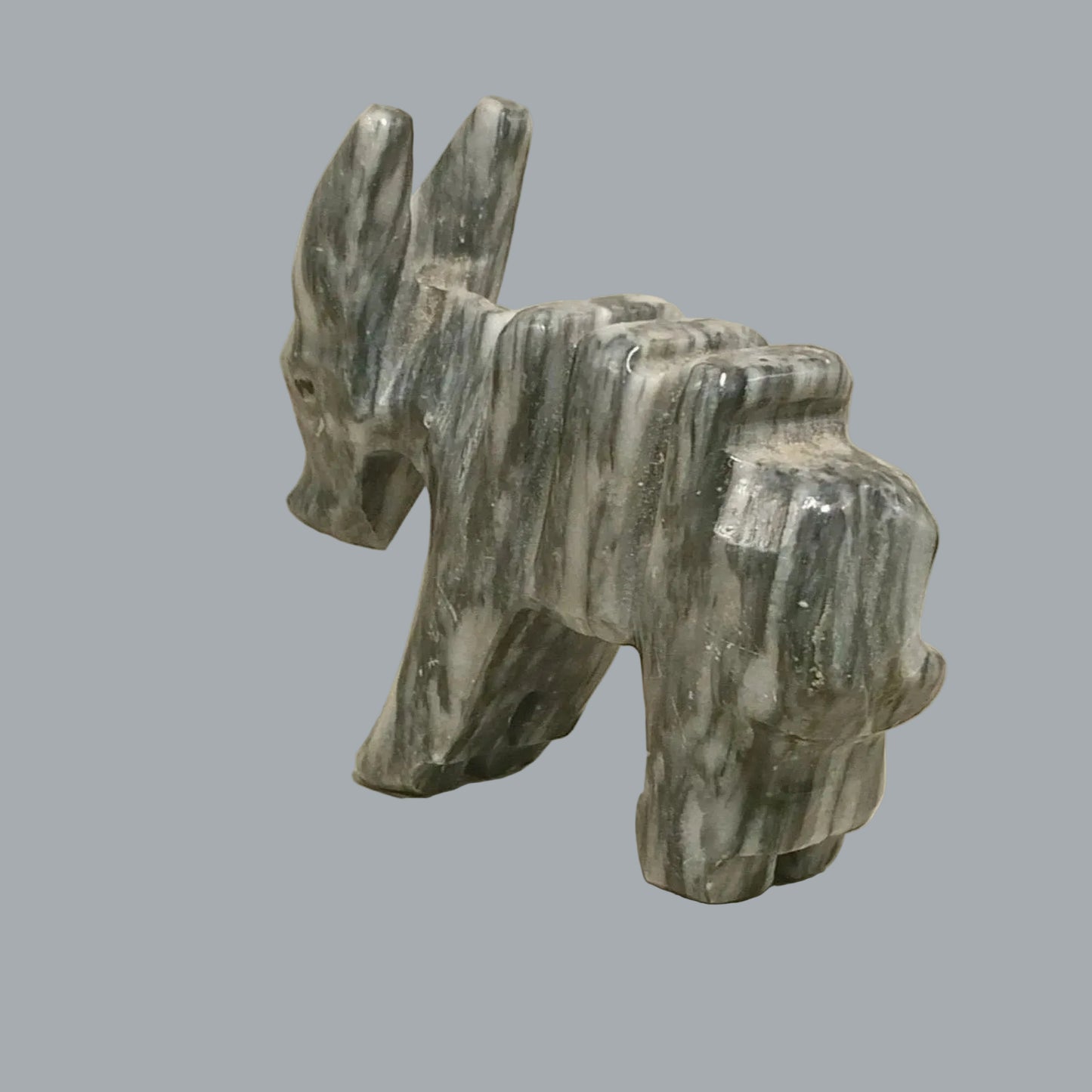 Vintage Hand Carved Stone Donkey Figurines Pair Gray & White