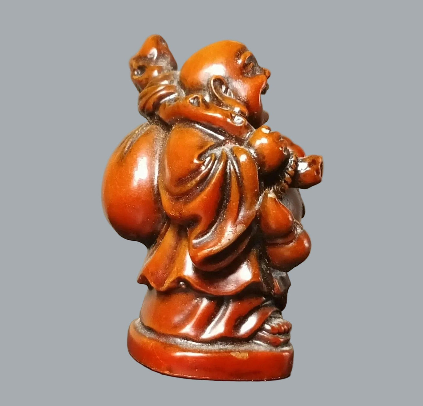 Set 4 Laughing Buddha Figurines Resin Feng Shui Budai Statues 2" Sm Chip on Hat