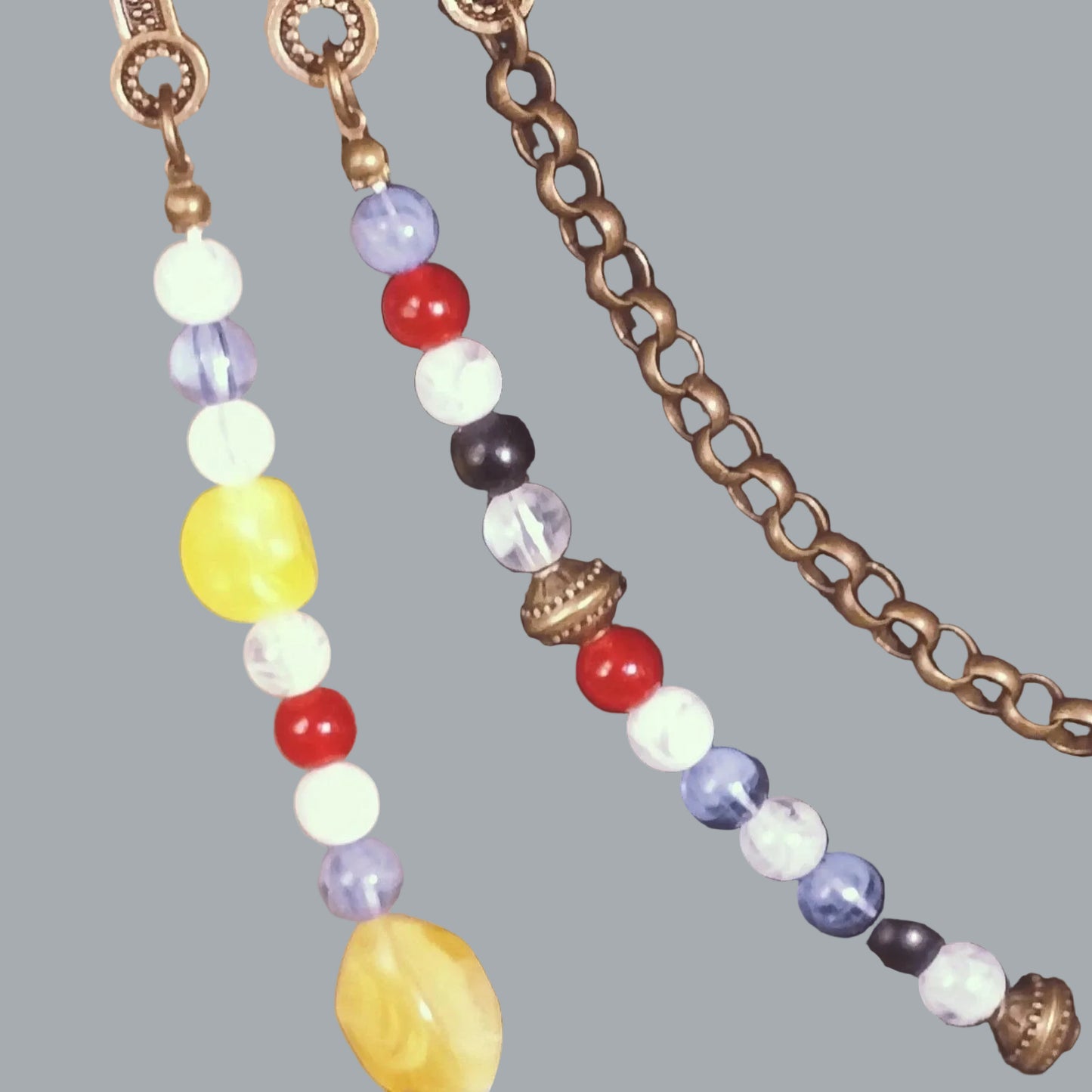 Viking Oval Brooch Pair w/ Chain & Beaded Drapes Cloak Pins NWT