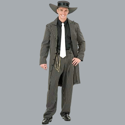 Charades Men's Zoot Suit with Chain, Black/White, X-Small