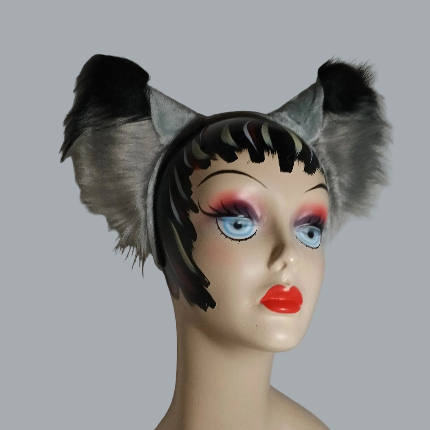 Gray Black Furry Fox Ears Headband Earmuffs Cosplay Costume Accessory