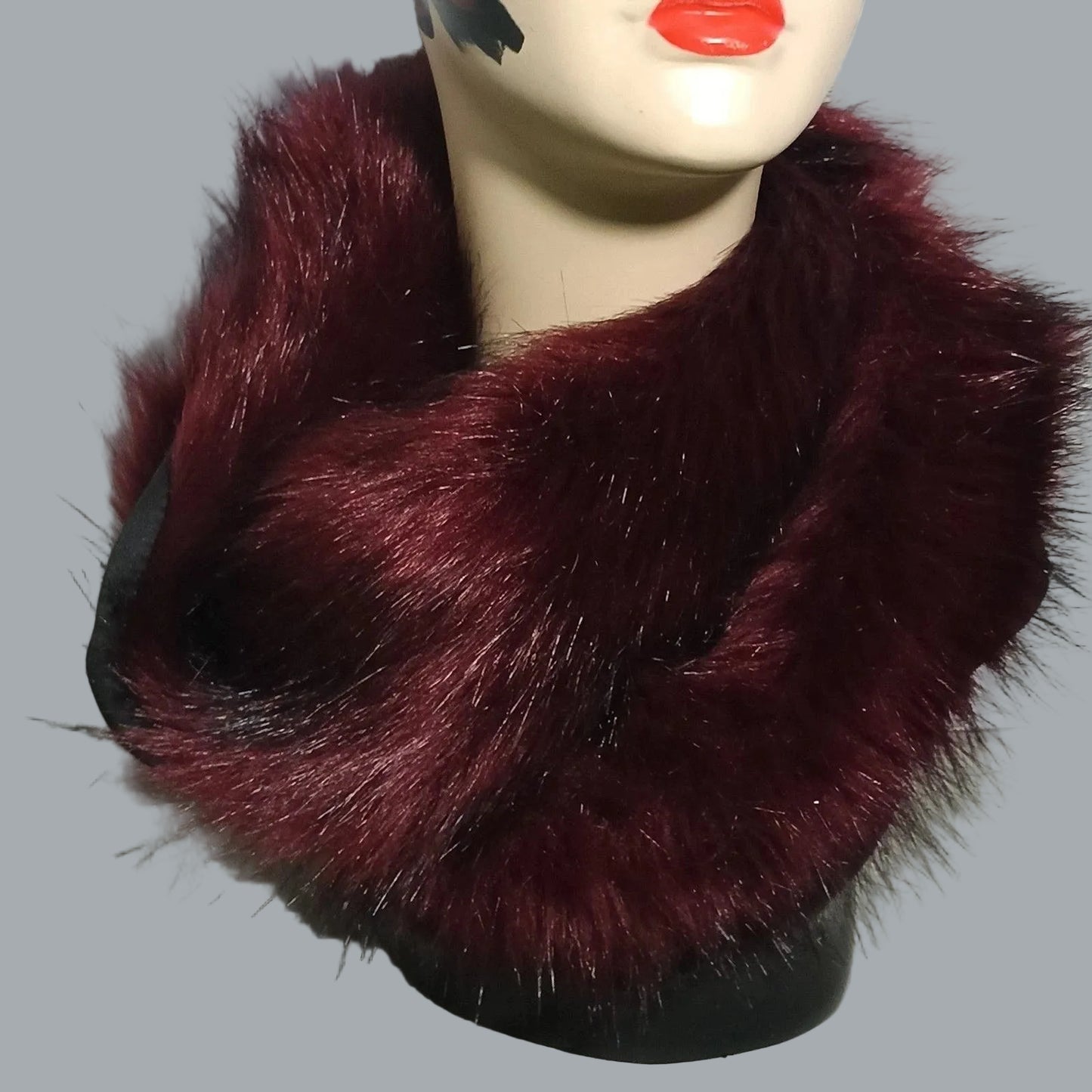Versatile Burgundy Faux Fur Scarf Boa 60” x 5” Lined Soft Winter Wrap