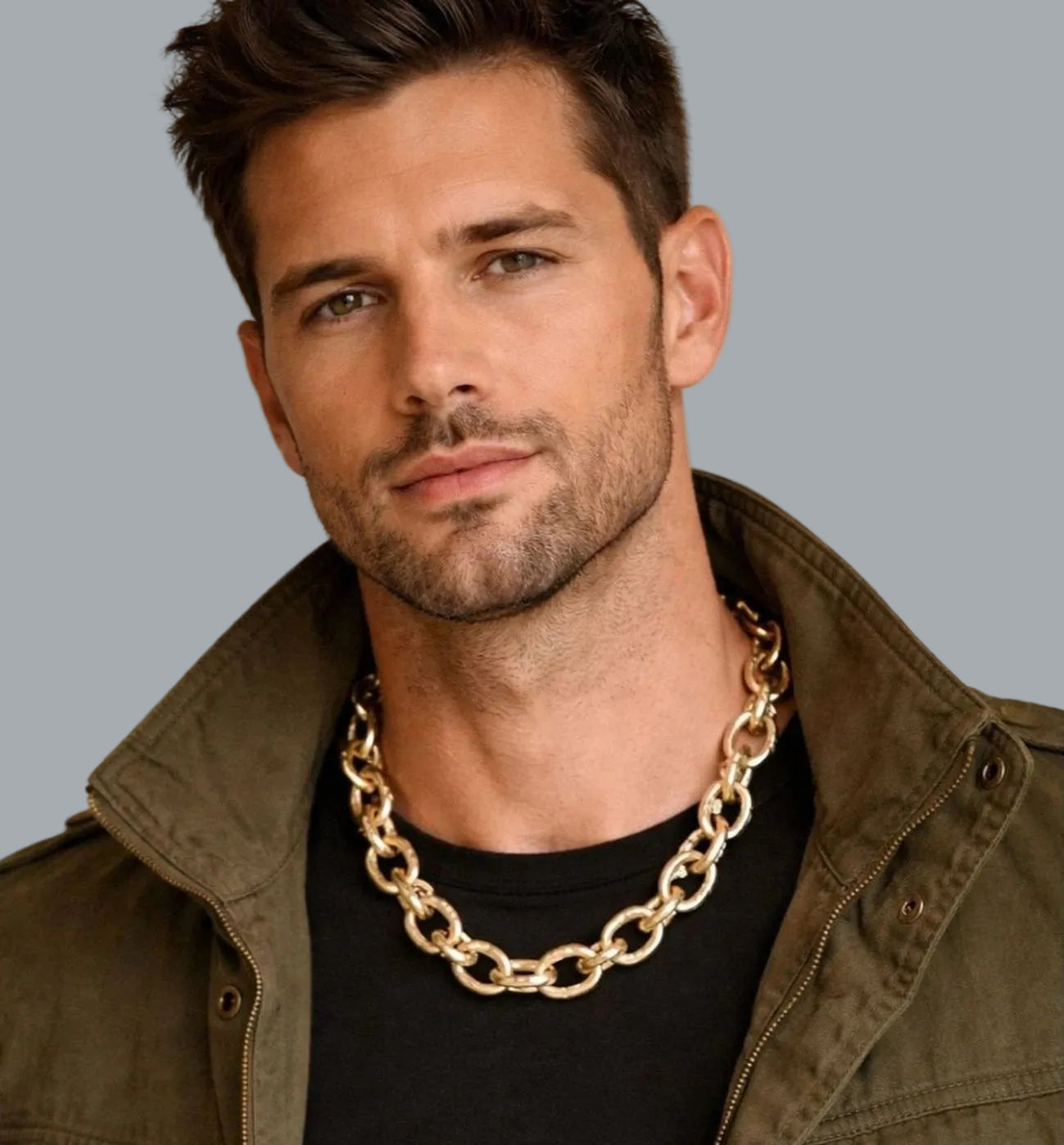 Canvas Heavy Chunky Chain Necklace 20” Unisex Mixed Metal Link Statement