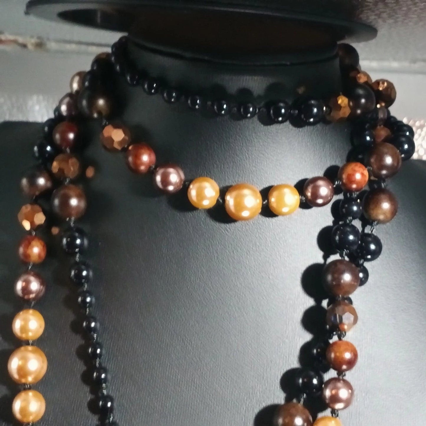 94" Pearlized Brown Infinity Strand Necklace – Extra Long Layering Bead Strand