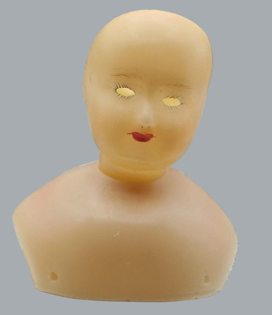 Vintage Vinyl Doll Head Torso with Painted Features and Mounting Screw