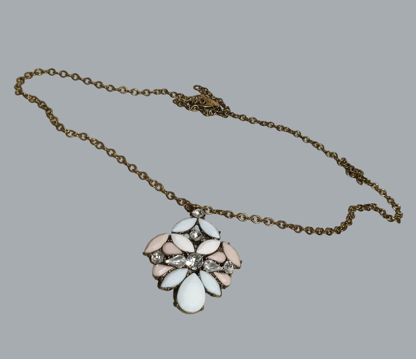 The Limited Gold Tone Floral Pendant Necklace White Blush Pink Rhinestones