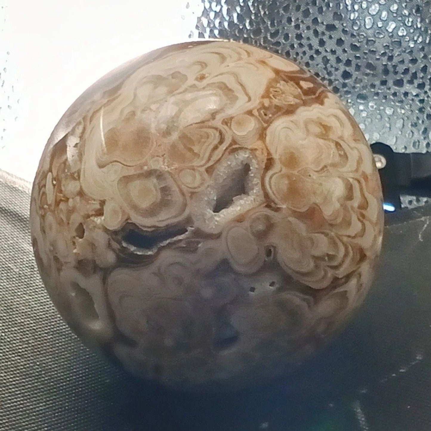 Brown Cream Orbicular Ocean Jasper Druzy Geode Sphere Crystal Reiki Madagascar