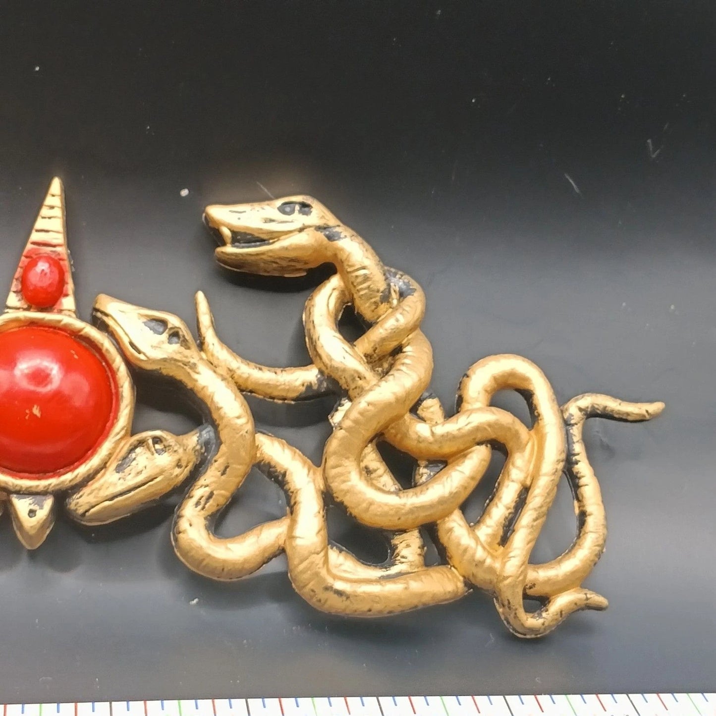 Gold Serpent Medusa Style Headband with Red Gem Center – 10” Mythic Display