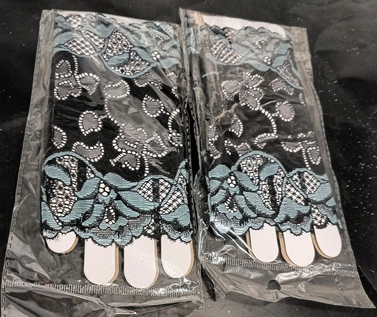 Green & Black Lace Half Finger Gloves | Breathable Elegant Pair