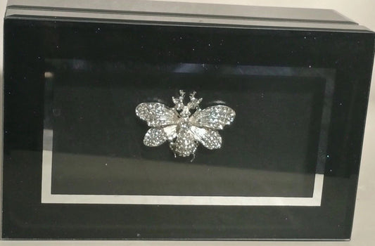 Black Glass Display Jewelry Box Velvet Lined Sparkle Enamel Keepsake
