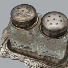 Load image into Gallery viewer, Vintage Glass Salt &amp; Pepper Shakers with Silver-Plated Lids – Hong Kong
