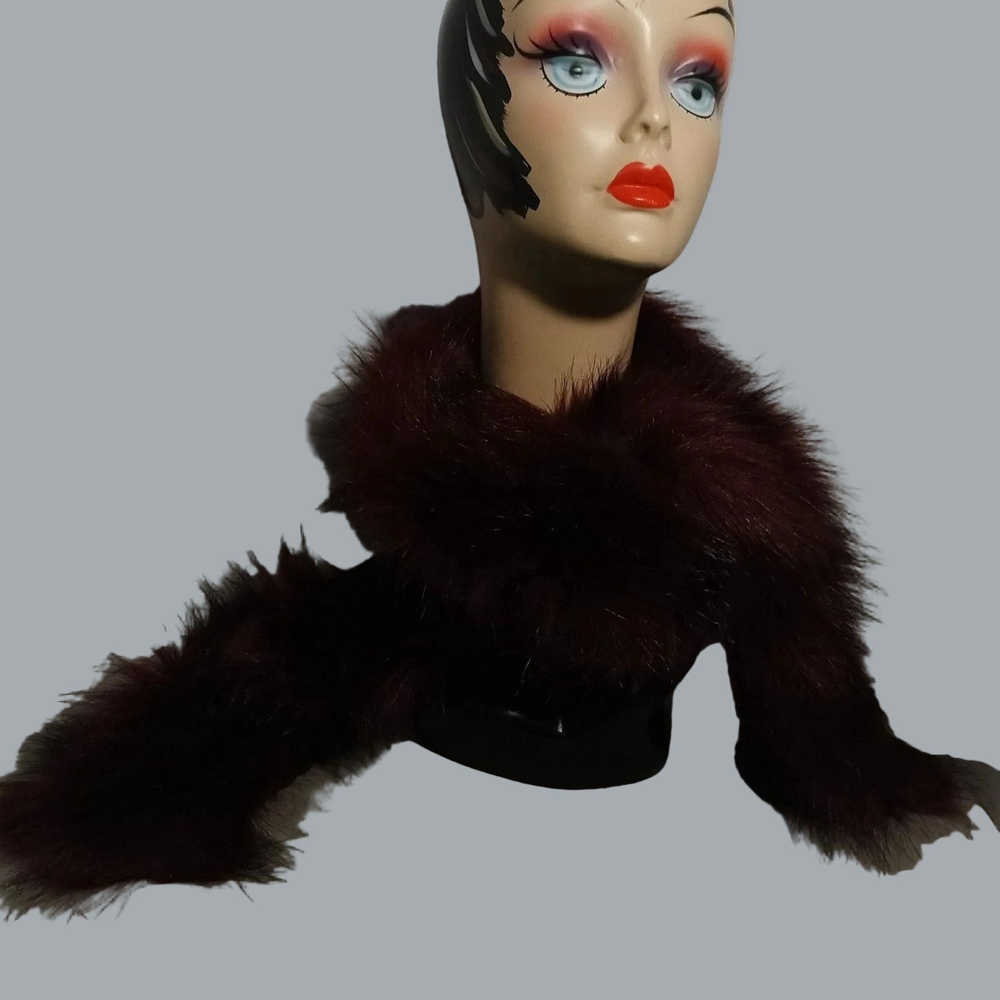 Versatile Burgundy Faux Fur Scarf Boa 60” x 5” Lined Soft Winter Wrap