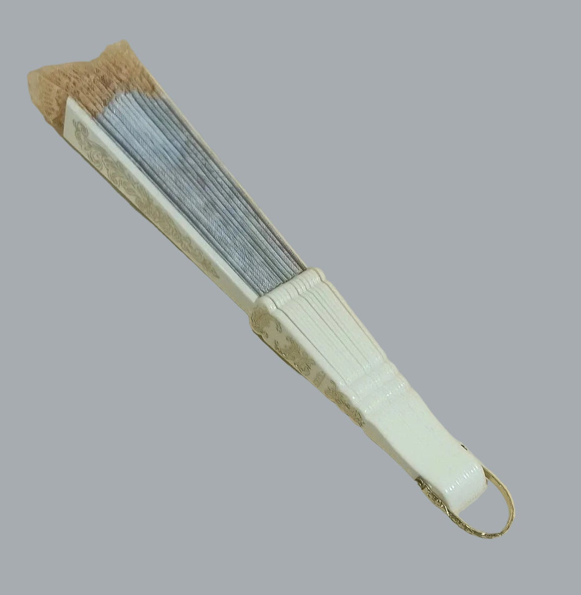 Vintage Style Lace Folding Hand Fan White & Gold Pastoral Scene 20"