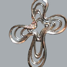 Load image into Gallery viewer, Jewelry Silver Openwork Cross Pendant Necklace Aurora Borealis Rhinestone Accent
