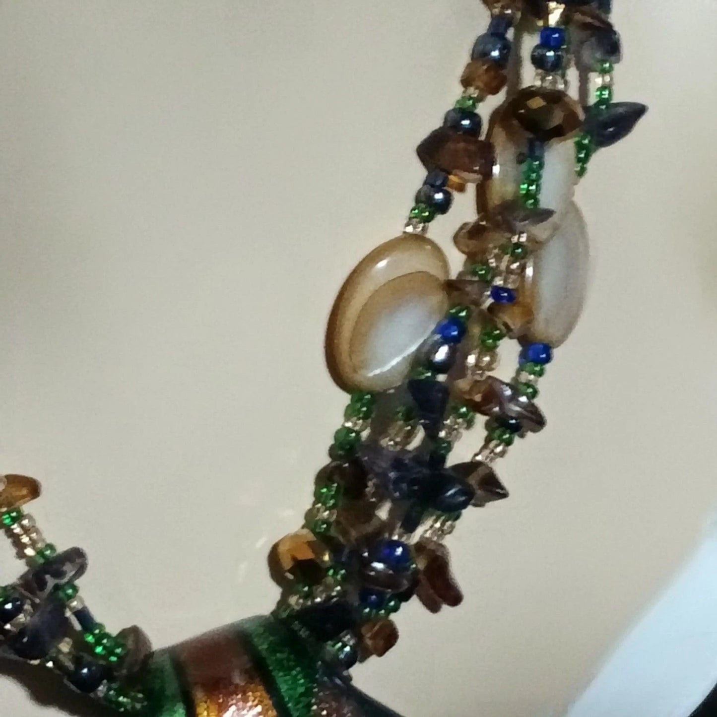 Boho Multistrand Beaded Art Glass Pendant Necklace Statement