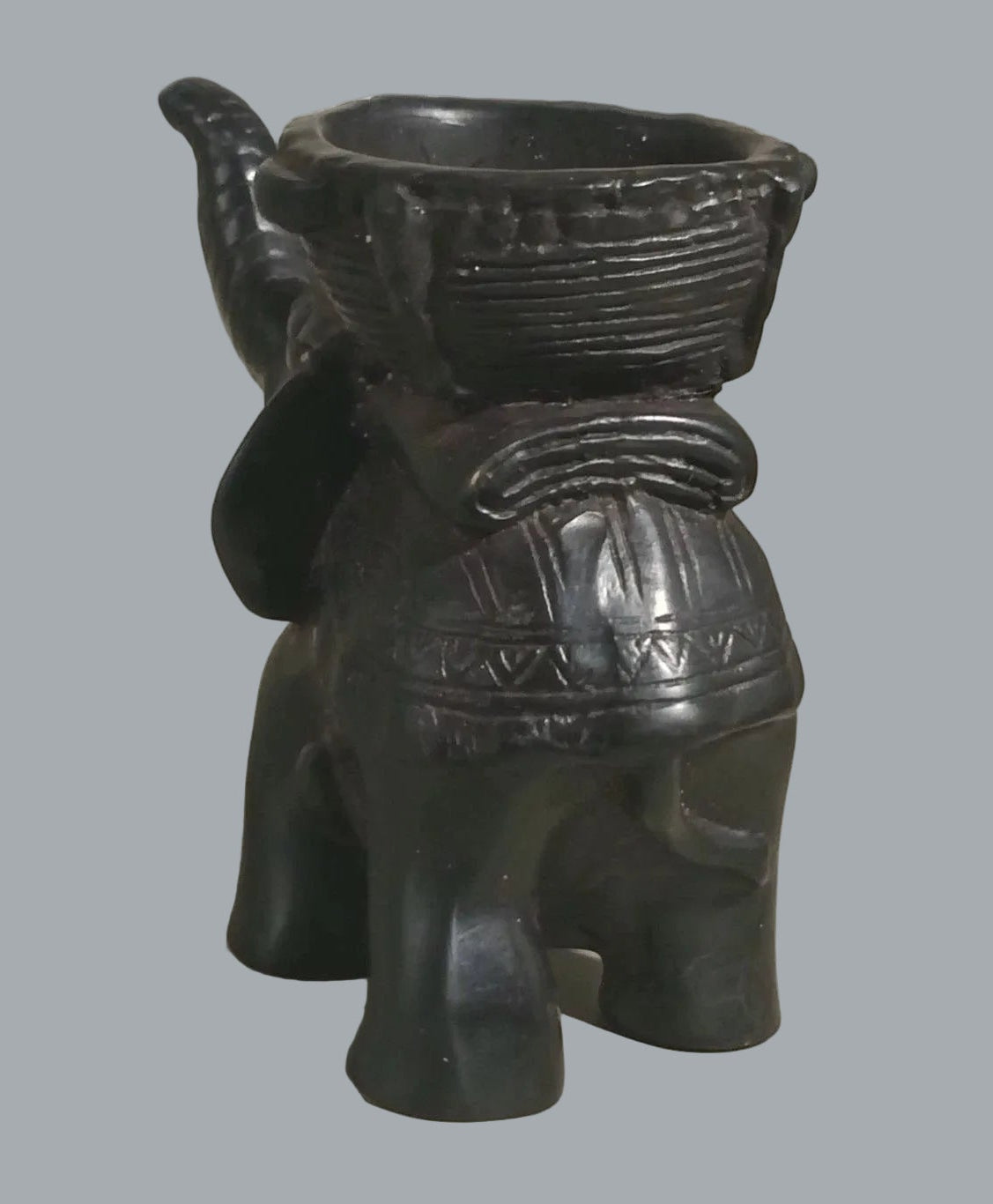 Vintage Elephant Basket Figurine Tribal Style Resin Safari Decor 5"