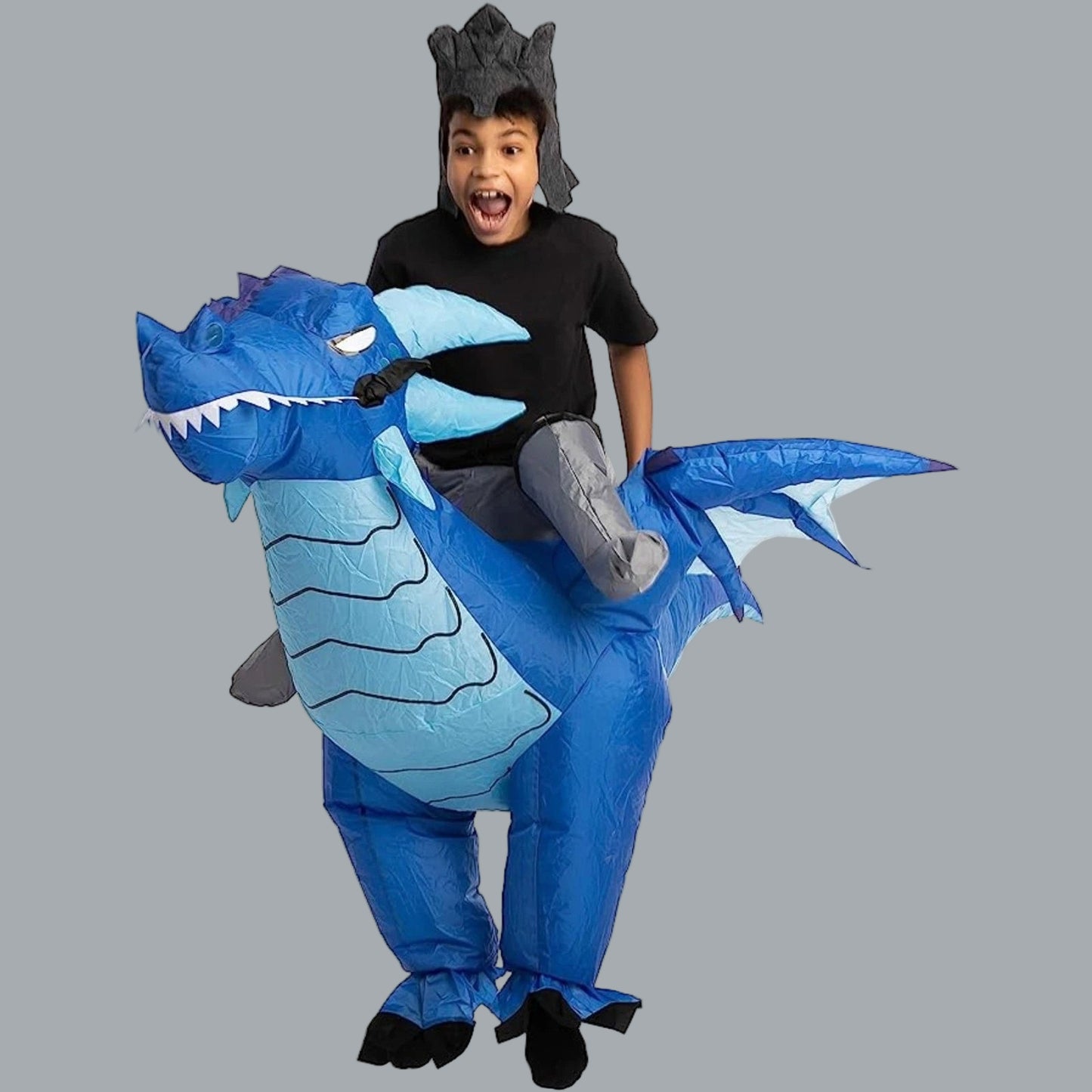 Inflatable Costume Ride Ice Dragon Inflatable Costume Blue Unisex Child 7-10 yr