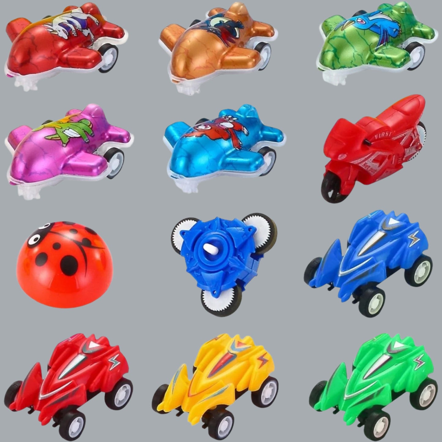 24 Pcs 2.25" Prefilled Eggs Various Pull Back Vehicles & Friction Vehicles