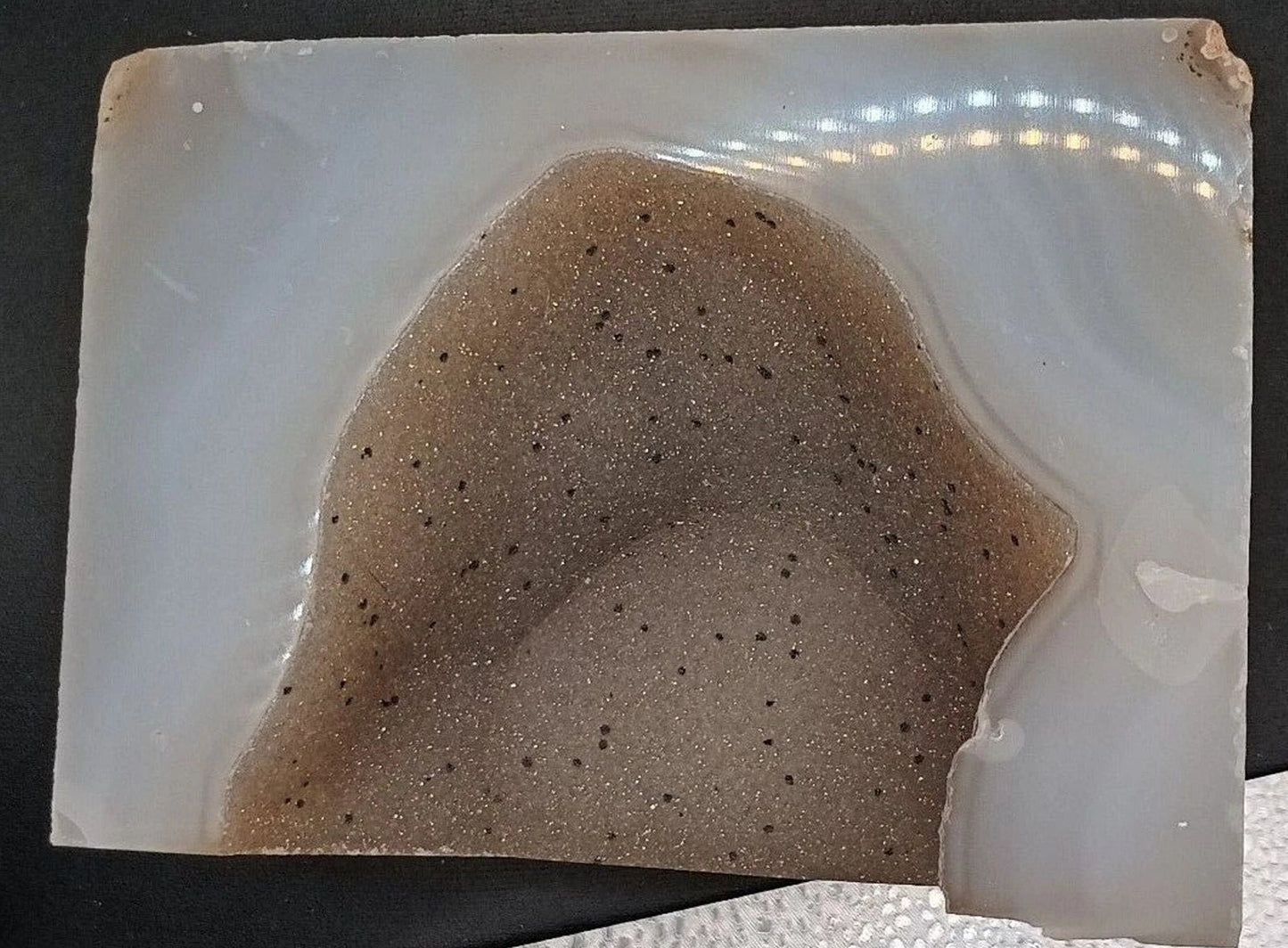 Polished Agate Druzy Quartz Geode Stone Black Inclusions unique natural specimen