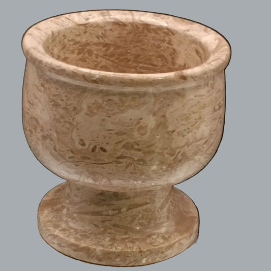 Pakistani Fossil Stone Marble Mortar Bowl 3.5" Carved Footed Cup
