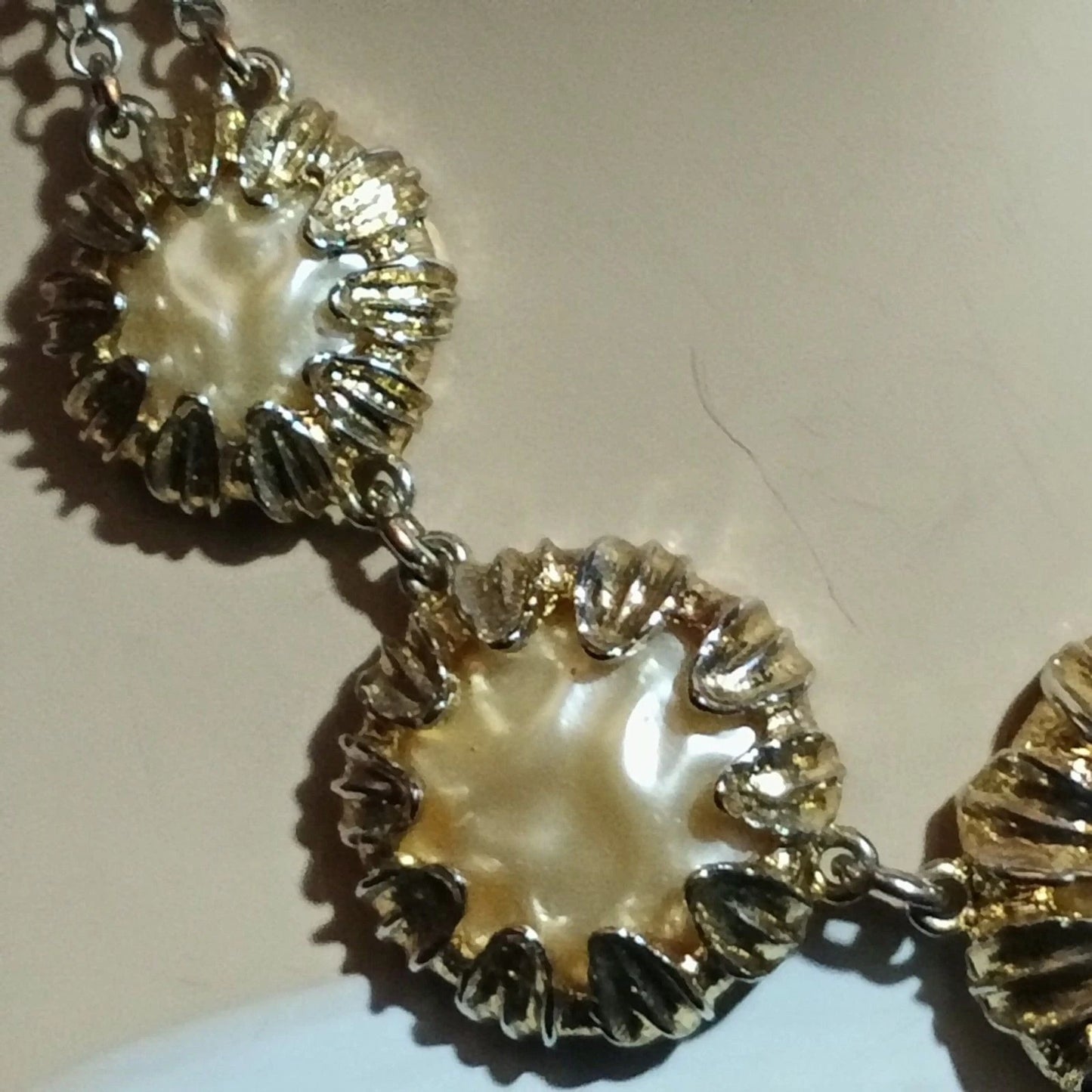 Talbots Gold Tone Champagne Floral Statement Necklace Retro Womens Jewelry
