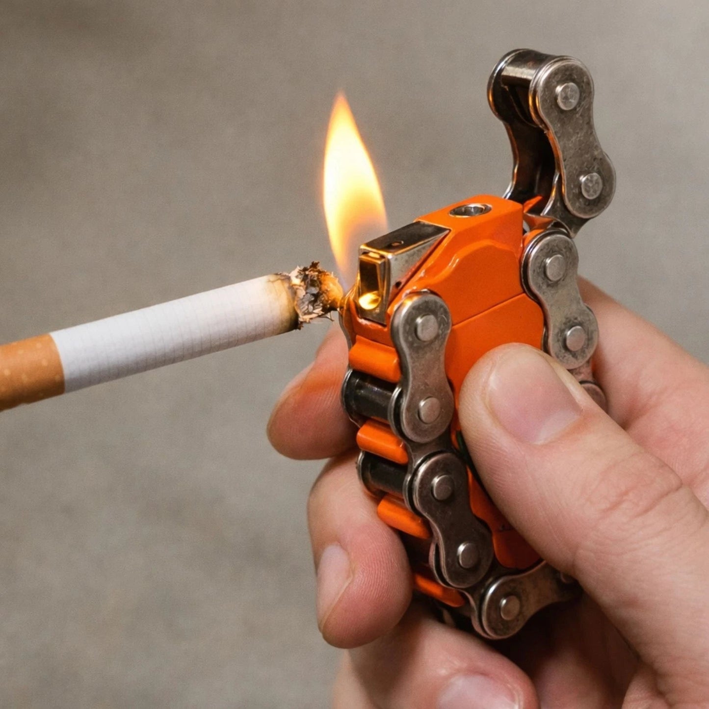Steampunk Biker Chain Butane Lighter One World ML01-B056 Orange 3"