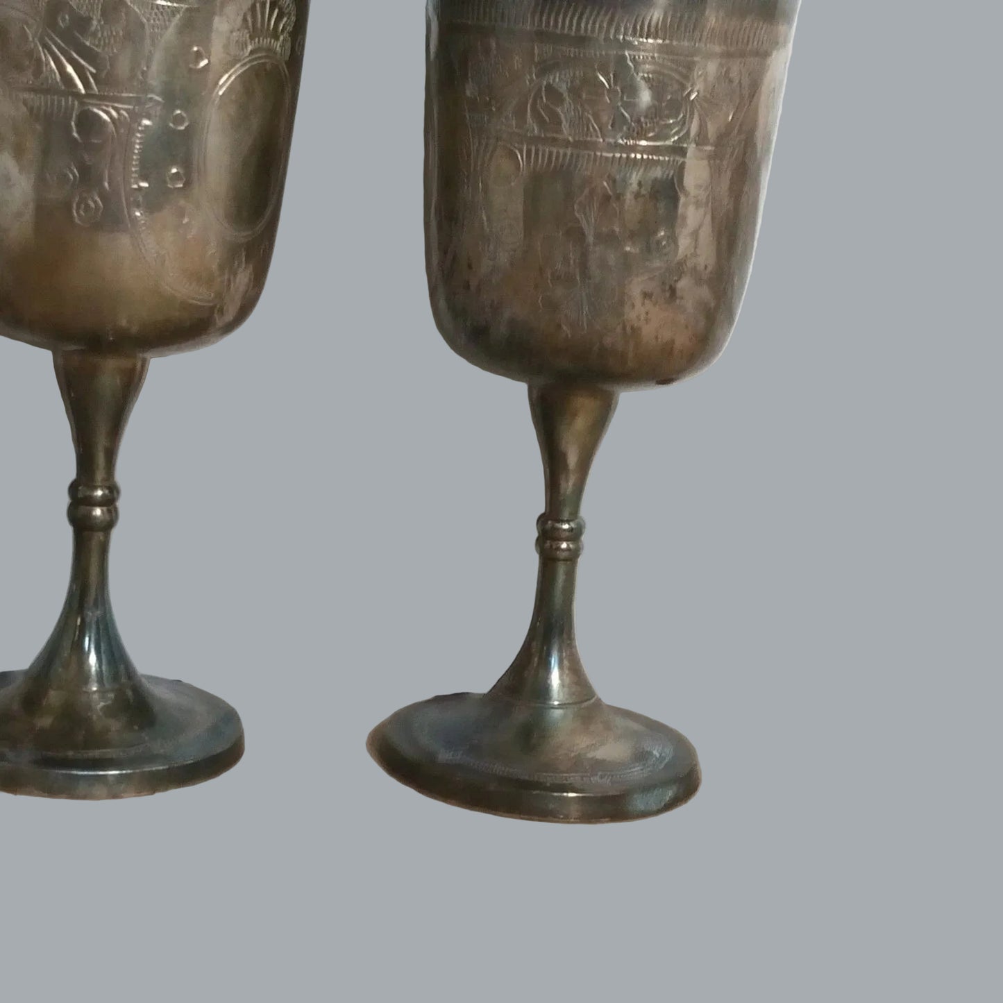 Vintage Silver Plated Engraved Goblets Set of 3 6.5" Tarnished