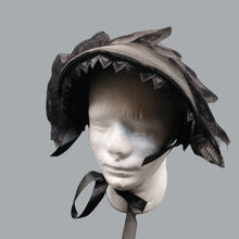 Load image into Gallery viewer, Black Elegant Lace-Trimmed Ruffled Bonnet with Black Bow Accent
