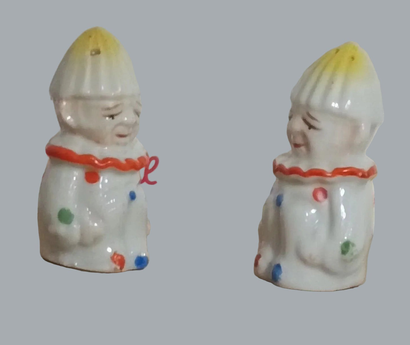 Vintage Japan Mini Clown Salt Pepper Shakers Hand Painted Pair
