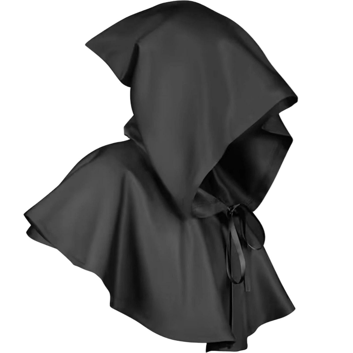 Black Satin Hooded Face Covering Shawl – Large Size Gothic Costume Cloak
