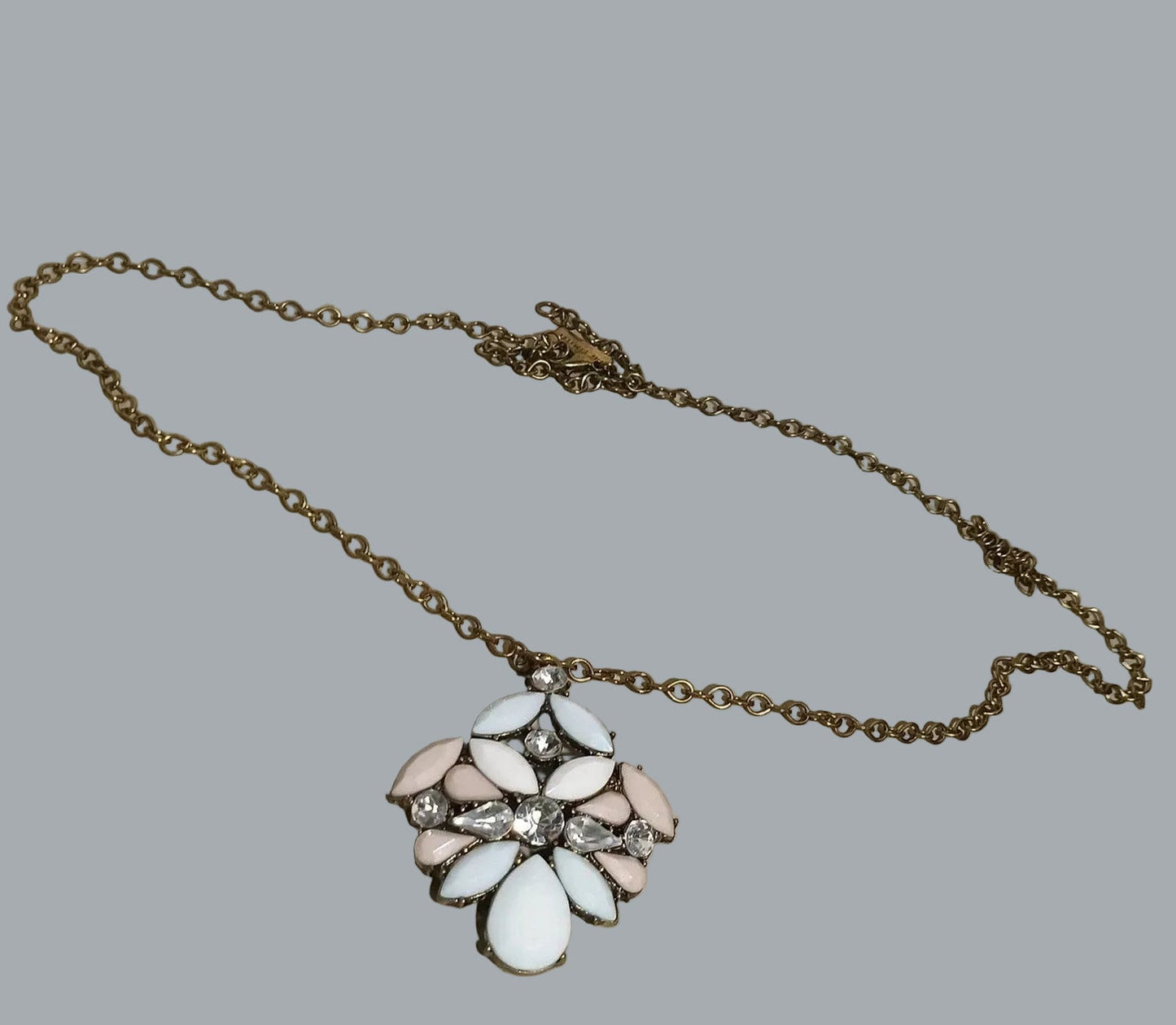 The Limited Gold Tone Floral Pendant Necklace White Blush Pink Rhinestones