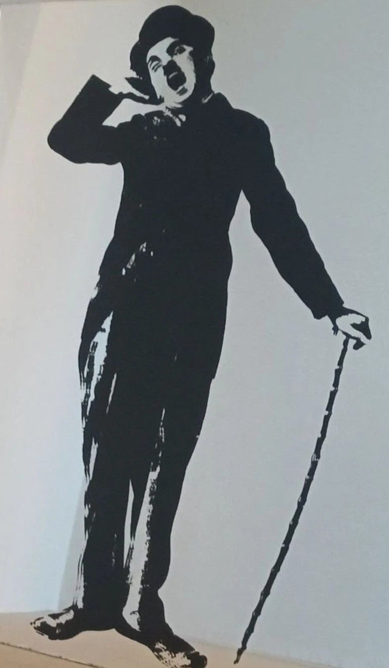 Vintage Charlie Chaplin Silhouette Mirror Wall Art Glass Plaque