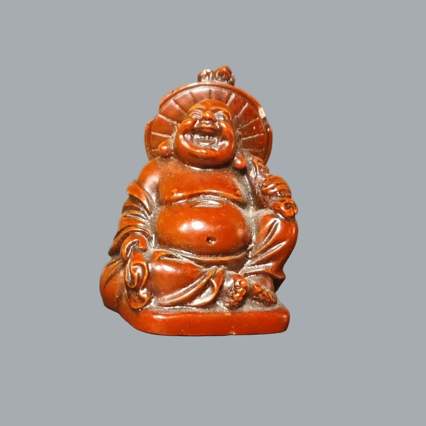 Set 4 Laughing Buddha Figurines Resin Feng Shui Budai Statues 2" Sm Chip on Hat