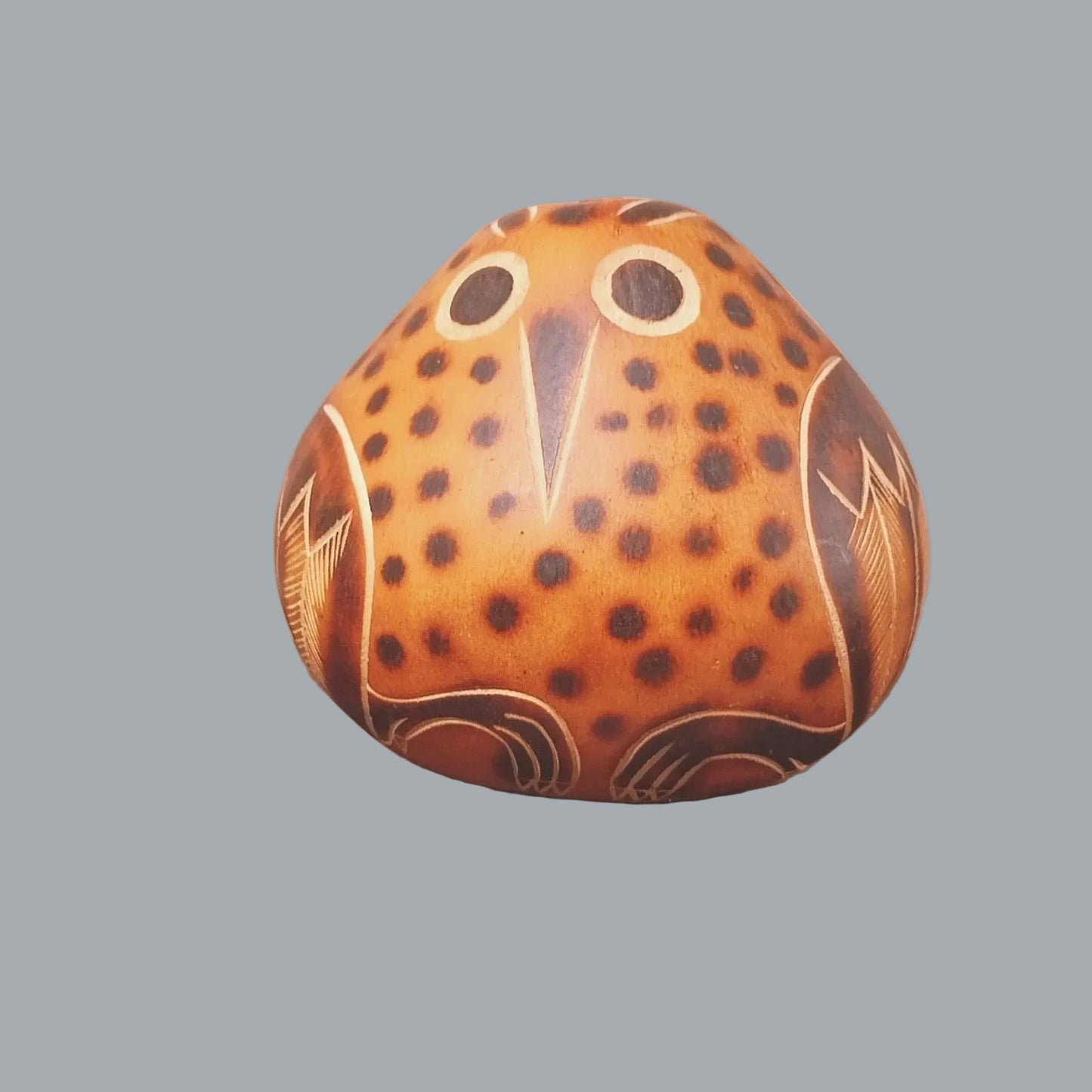 Vintage Inca Design Owl Gourd Hand Painted Andean Folk Art 4x4