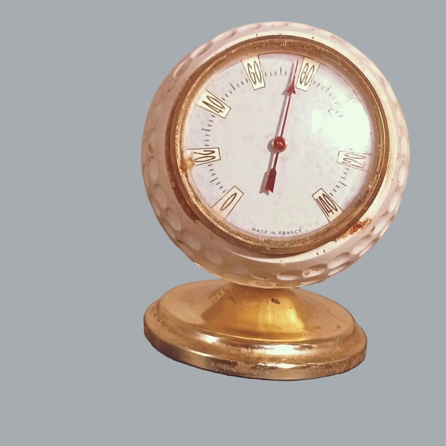 Vintage French Brass Desk Thermometer Golf Ball Style 4"x2.5"